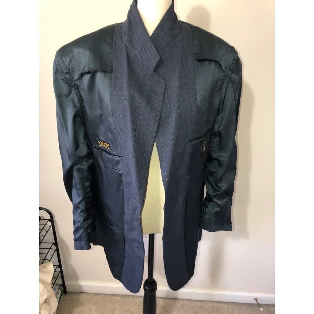 Hart Schafner Marx Mens Size 40R Sport Coat Blazer Blue 2 Button Glen Plaid FLAW